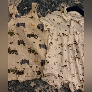 TULLABEE Tractor and Duck Print Baby Rompers